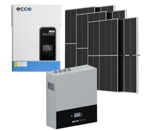 5.5KVA ECCO 5500 Hybrid Inverter and Battery Watt 48V ECCO 5.12 KWH Lithium Battery &amp; 6 X 450W Mono Solar Panels