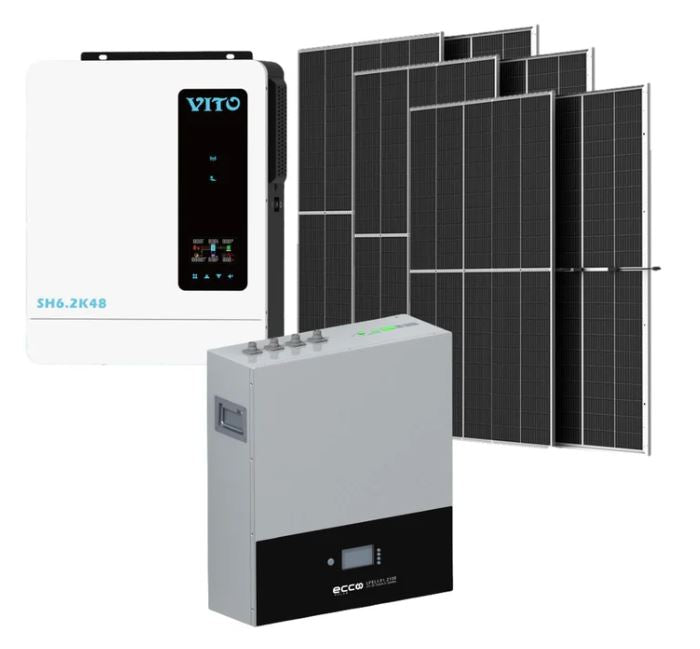 6.2KVA Hybrid Inverter and Battery 6200 Watt 48V ECCO 5.12 KWH Lithium Battery Plus 6 X 450W Solar Panels